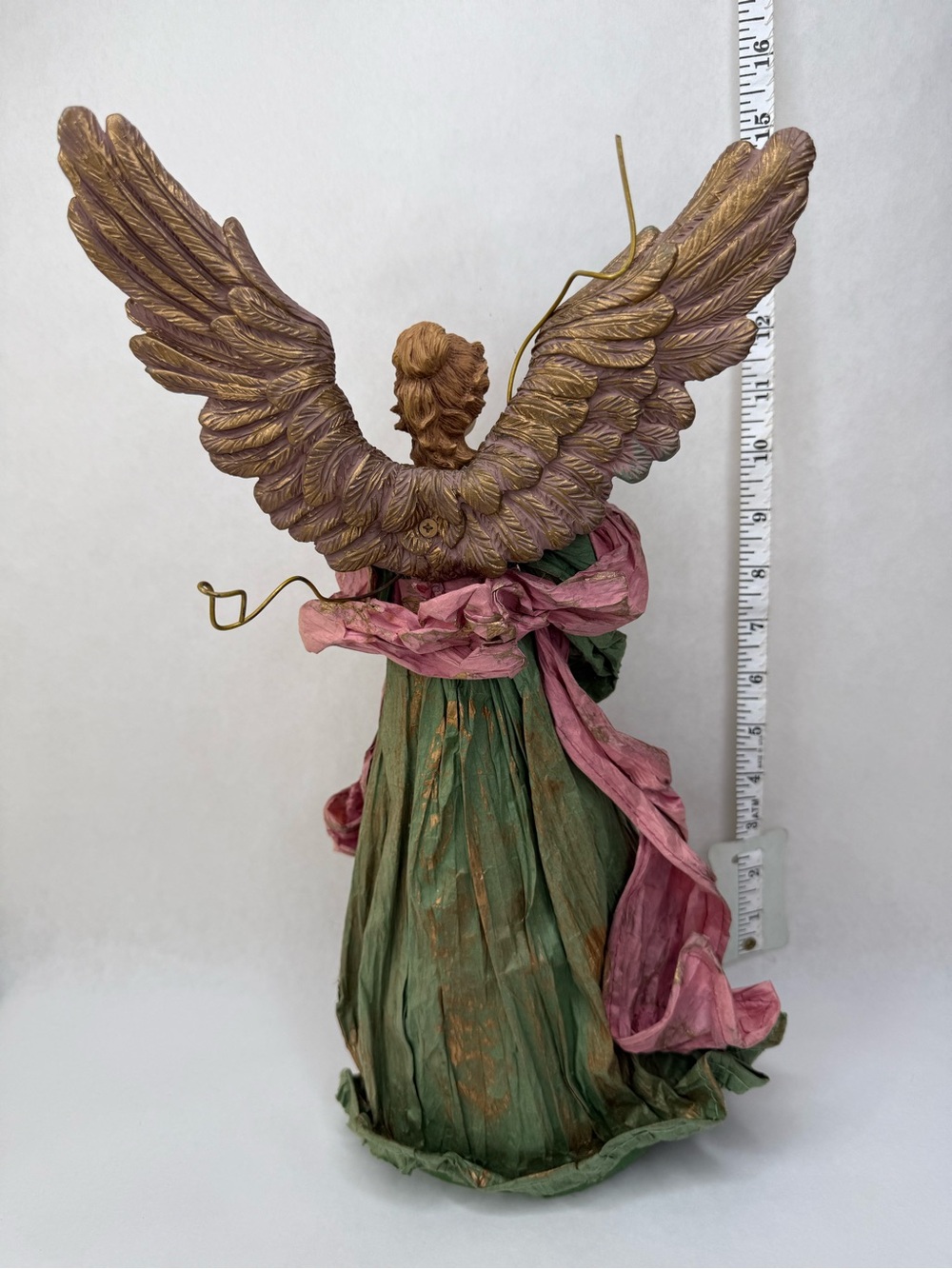 Vintage Cartapesta Paper-Mache Angel Tree Topper, handcrafted 15” - Picture 5 of 8